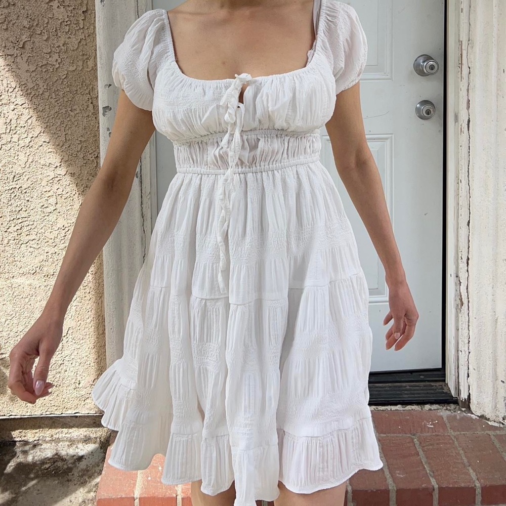 White ruffled cottage core dress